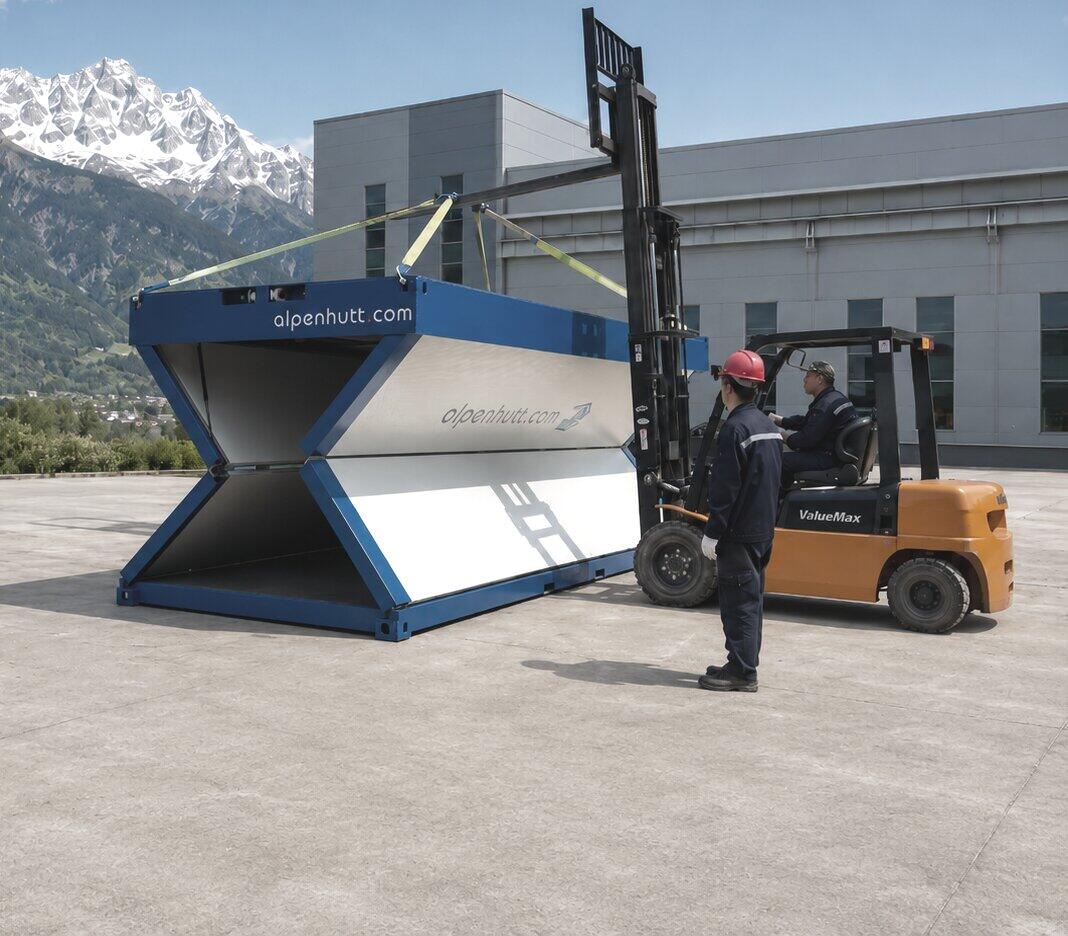 Alpenhutt foldable unit being deployed